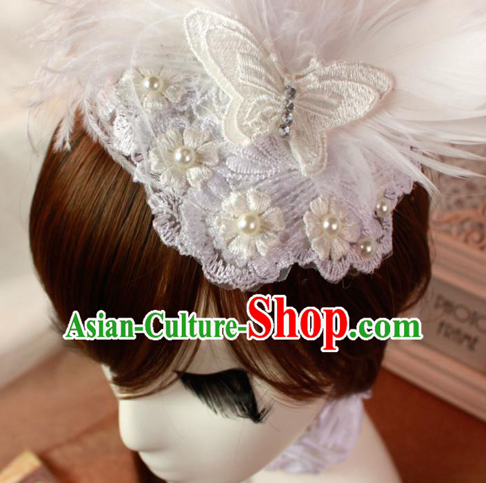 Top Grade Princess White Feather Butterfly Hair Accessories Bride Hair Stick Headwear for Women