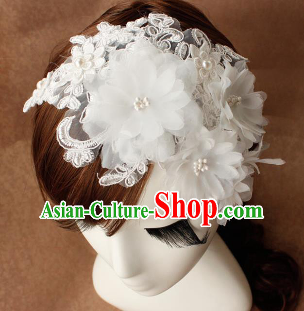 Top Grade Bride White Flowers Lace Hair Stick Headwear Princess Hair Accessories for Women