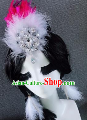 Top Grade Stage Performance Rosy Feather Hair Accessories Brazilian Carnival Halloween Headwear for Women