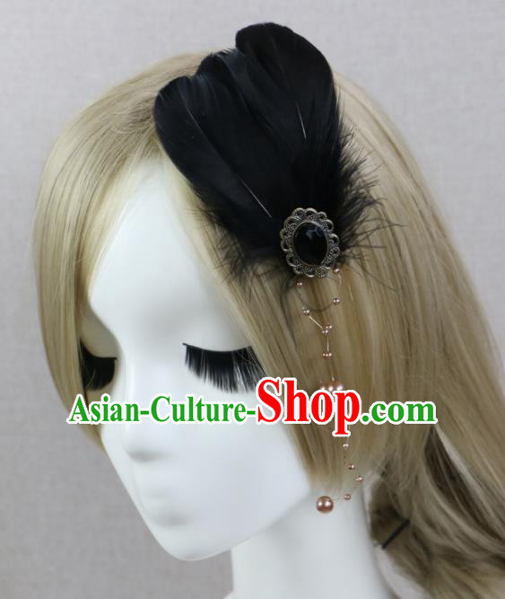 Top Grade Angel Black Feather Hair Stick Headwear Princess Hair Accessories for Women