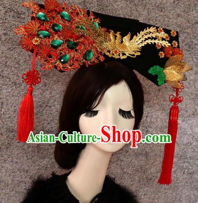 Traditional Chinese Qing Dynasty Manchu Phoenix Headwear Ancient Palace Queen Hair Accessories for Women