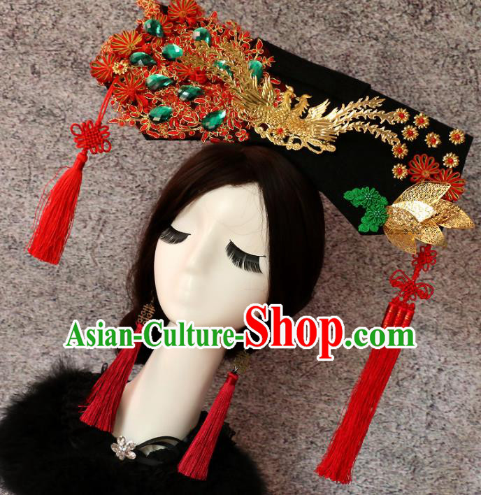 Traditional Chinese Qing Dynasty Manchu Phoenix Headwear Ancient Palace Queen Hair Accessories for Women