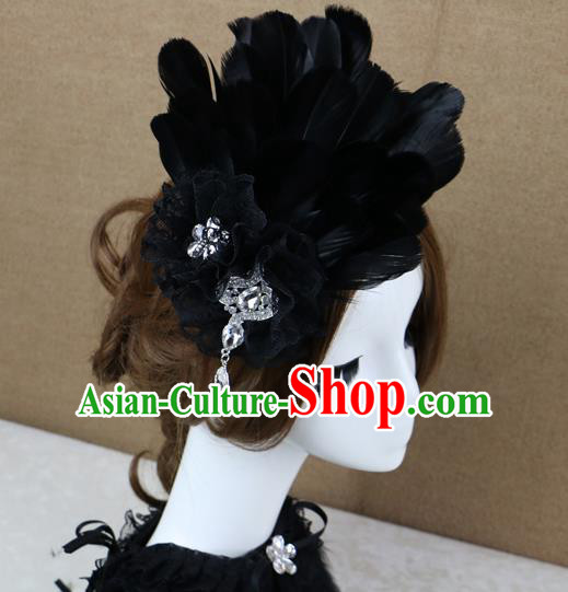 Top Grade Halloween Black Feather Hair Stick Headwear Brazilian Carnival Hair Accessories for Women