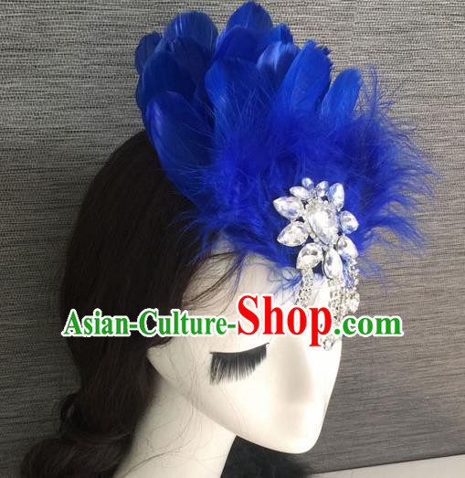 Top Grade Halloween Royalblue Feather Hair Stick Headwear Brazilian Carnival Hair Accessories for Women