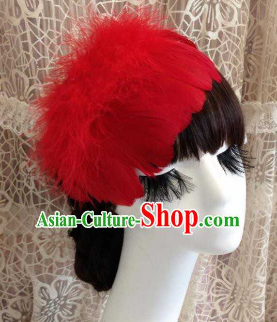 Top Grade Bride Red Feather Headwear Brazilian Carnival Hair Accessories for Women
