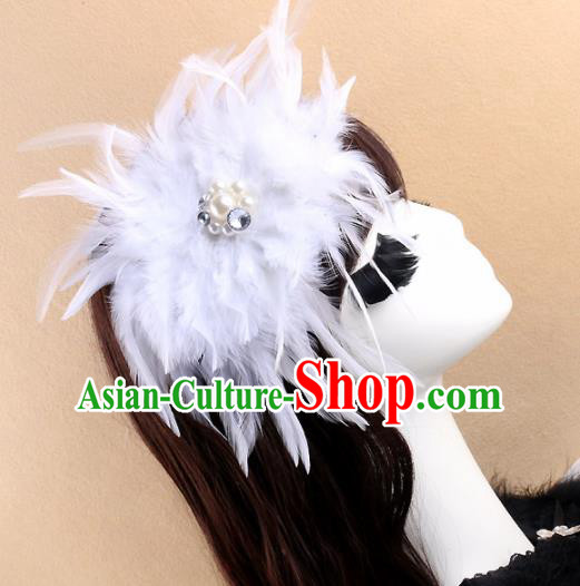Top Grade Baroque Bride White Feather Hair Claw Headwear Brazilian Carnival Hair Accessories for Women