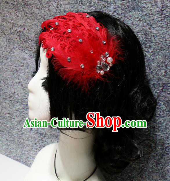 Top Grade Bride Red Feather Hair Claw Headwear Brazilian Carnival Hair Accessories for Women