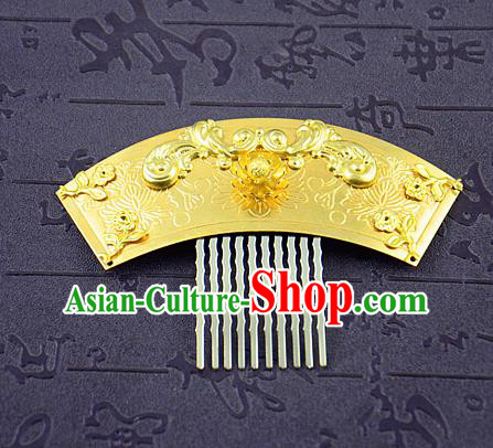 Chinese Ancient Bride Golden Hair Comb Hairpins Traditional Palace Hanfu Hair Accessories for Women