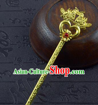 Chinese Ancient Bride Golden Mandarin Duck Hairpins Traditional Palace Hanfu Hair Accessories for Women