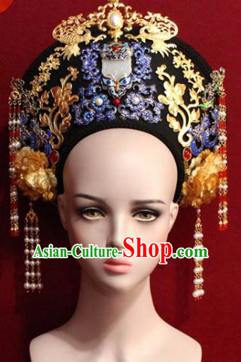 Chinese Ancient Empress Headwear Cloisonne Hat Traditional Qing Dynasty Queen Hair Accessories for Women