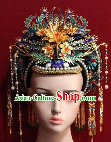 Chinese Ancient Empress Headwear Cloisonne Phoenix Hat Traditional Qing Dynasty Queen Hair Accessories for Women