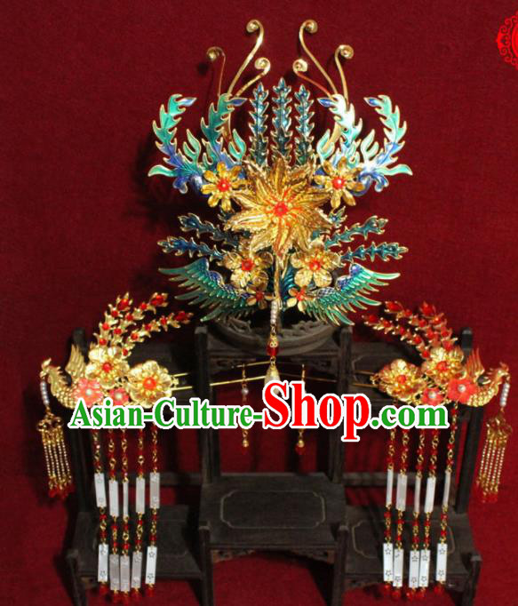 Chinese Ancient Imperial Consort Cloisonne Phoenix Headwear Traditional Qing Dynasty Manchu Queen Hair Accessories for Women