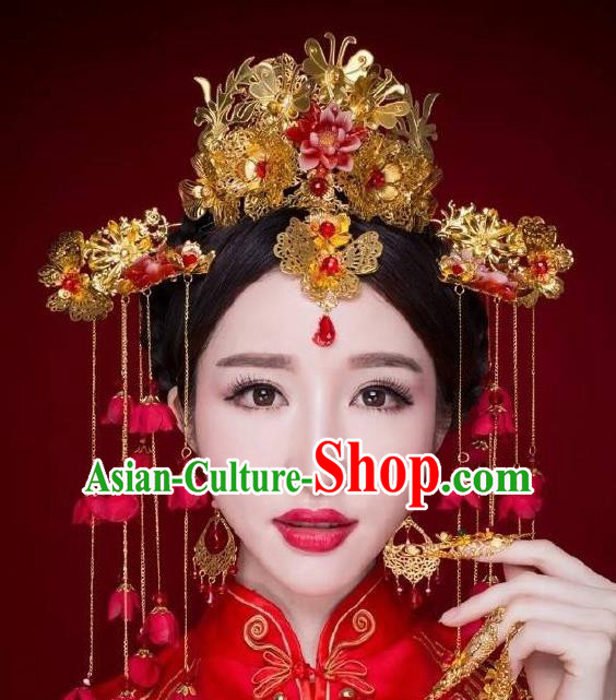 Chinese Ancient Bride Hairpins Traditional Palace Wedding Hair Accessories Complete Set for Women