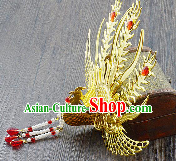Chinese Ancient Princess Golden Phoenix Hairpins Traditional Palace Hair Accessories for Women