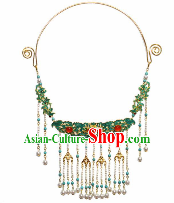 Handmade Chinese Hanfu Blueing Tassel Necklace Traditional Ancient Princess Agate Necklet Accessories for Women
