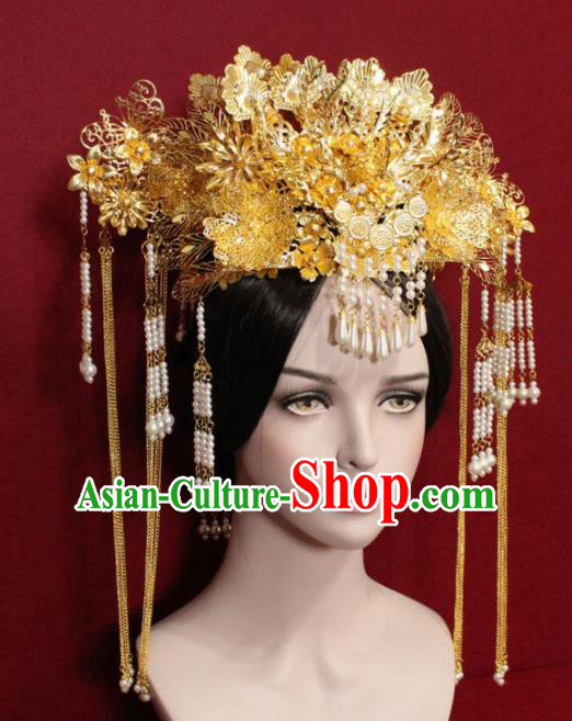 Chinese Ancient Queen Tassel Phoenix Coronet Hairpins Traditional Palace Wedding Hair Accessories for Women