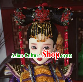 Chinese Ancient Court Lady Tassel Headwear Traditional Qing Dynasty Palace Manchu Hair Accessories for Women