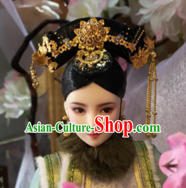 Chinese Ancient Manchu Imperial Consort Tassel Headwear Traditional Qing Dynasty Palace Hair Accessories for Women