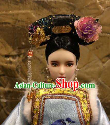 Chinese Ancient Manchu Imperial Consort Phoenix Headwear Traditional Qing Dynasty Palace Hair Accessories for Women