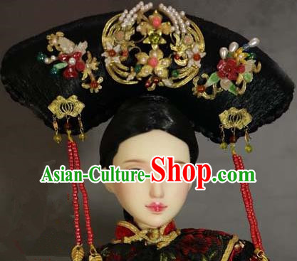Chinese Ancient Palace Imperial Consort Cloisonne Phoenix Headwear Traditional Qing Dynasty Manchu Queen Hair Accessories for Women