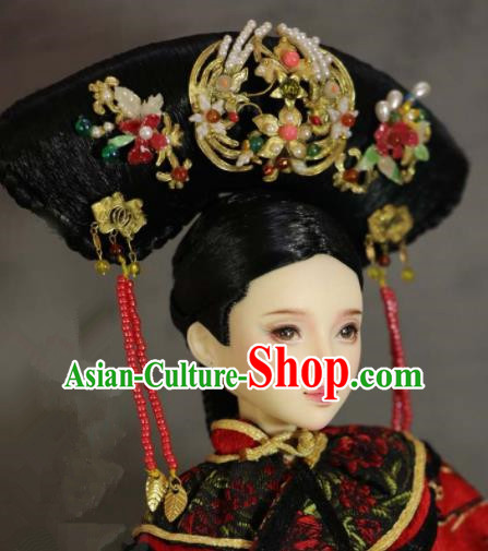 Chinese Ancient Palace Imperial Consort Cloisonne Phoenix Headwear Traditional Qing Dynasty Manchu Queen Hair Accessories for Women
