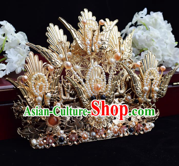 Chinese Ancient Princess Golden Phoenix Coronet Hairpins Traditional Hanfu Hair Accessories for Women