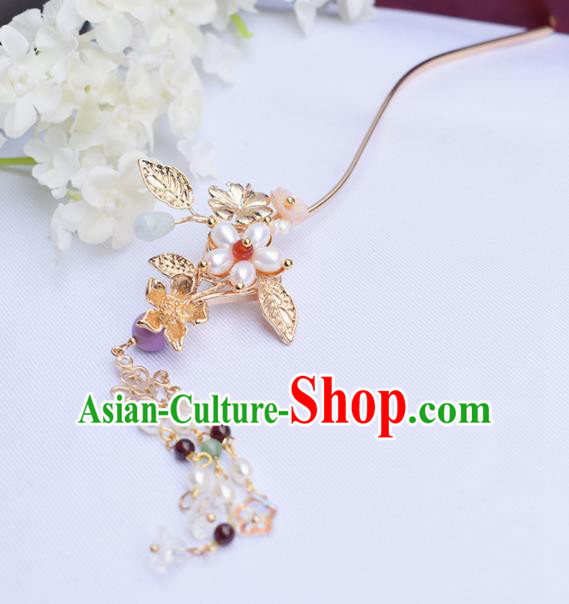 Chinese Ancient Princess Hairpins Pearls Tassel Step Shake Traditional Hanfu Hair Accessories for Women
