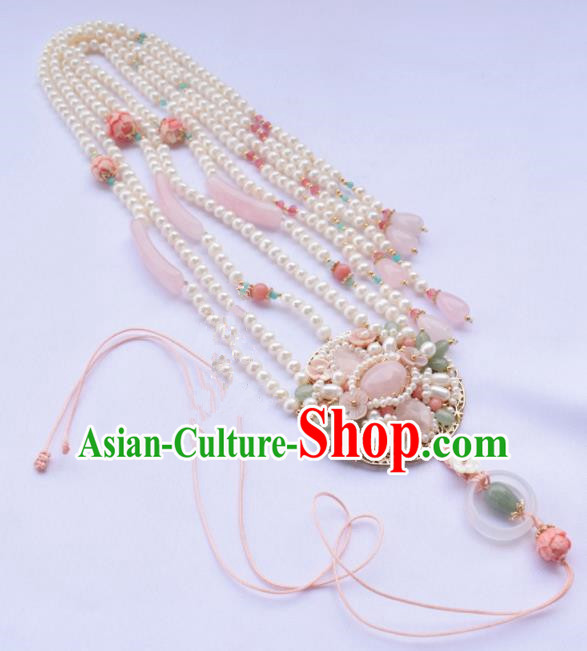 Handmade Chinese Ancient Princess Pearls Tassel Pendant Traditional Hanfu Waist Accessories for Women