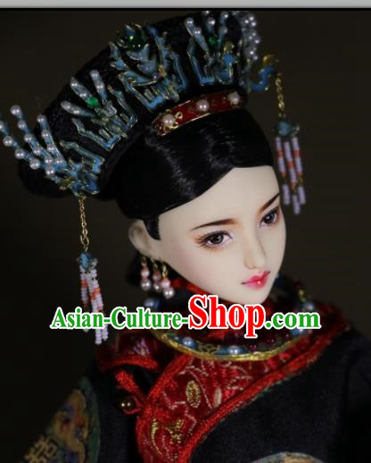 Chinese Ancient Empress Cloisonne Phoenix Headwear Traditional Qing Dynasty Palace Manchu Queen Hair Accessories for Women