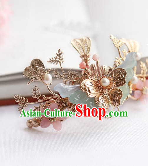 Chinese Ancient Princess Jade Butterfly Hairpins Traditional Hanfu Hair Accessories for Women