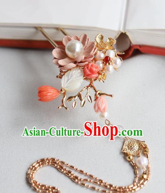 Chinese Ancient Princess Pearls Hairpins Tassel Step Shake Traditional Hanfu Hair Accessories for Women
