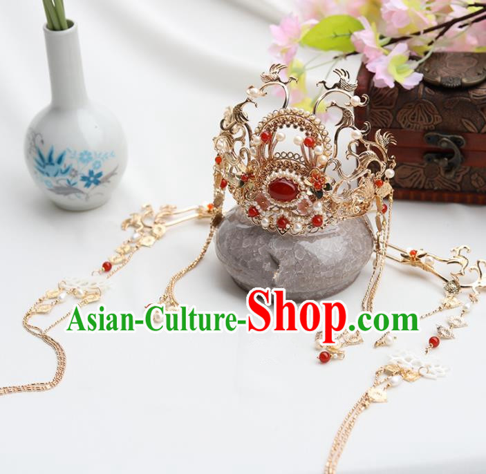 Chinese Ancient Princess Agate Phoenix Coronet Hairpins Traditional Hanfu Hair Accessories for Women