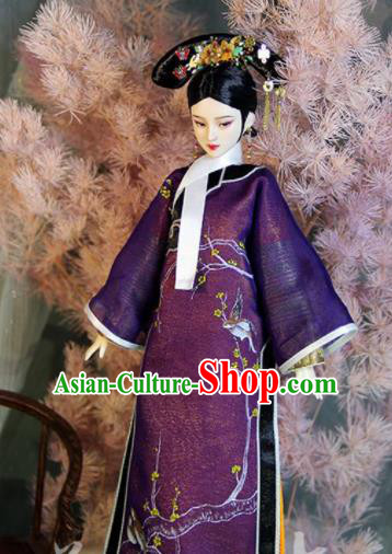 Chinese Qing Dynasty Manchu Imperial Concubine Purple Qipao Dress Ancient Imperial Consort Embroidered Historical Costume for Women