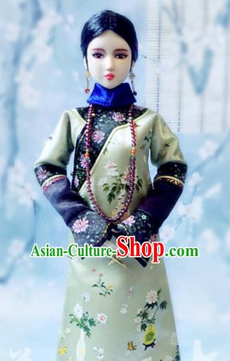 Chinese Qing Dynasty Manchu Imperial Concubine Green Qipao Dress Ancient Imperial Consort Embroidered Historical Costume for Women