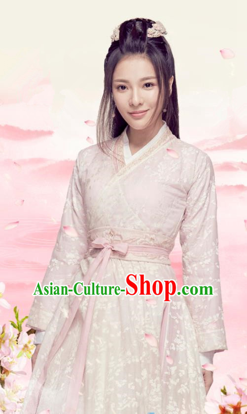 Chinese Northern and Southern Dynasties Swordswoman Pink Hanfu Dress Ancient Nobility Lady Embroidered Historical Costume for Women
