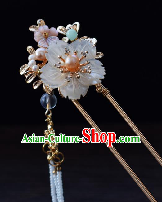 Chinese Ancient Princess Palace Shell Flower Hairpins Traditional Handmade Hanfu Hair Accessories Complete Set for Women