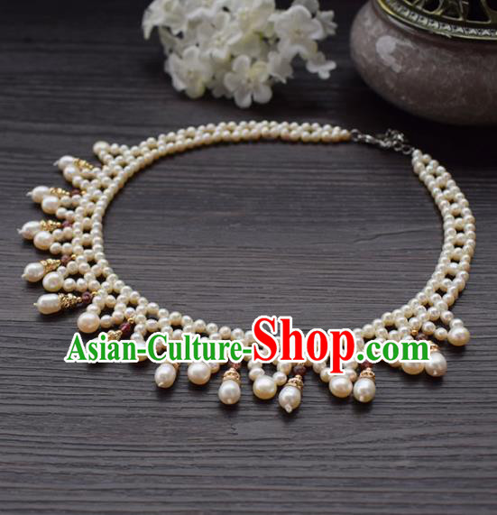 Handmade Chinese Hanfu Pearls Necklace Traditional Ancient Princess Necklet Accessories for Women