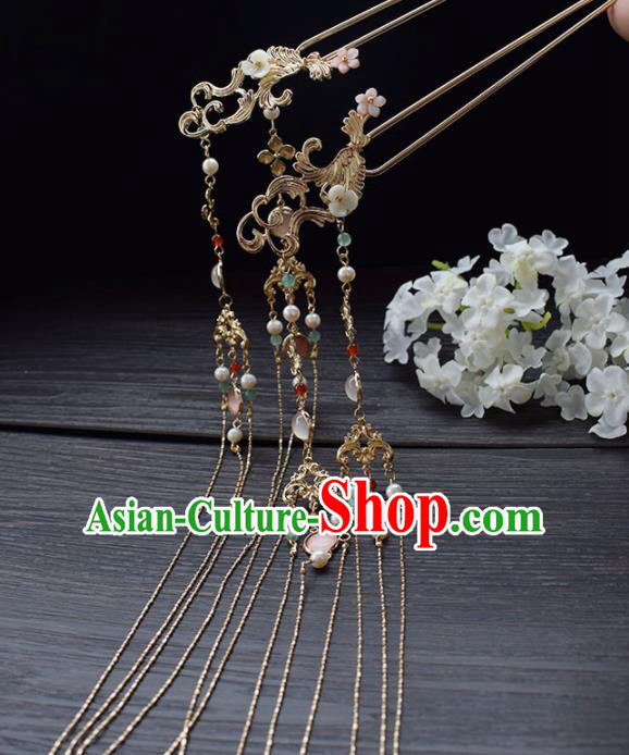 Chinese Ancient Princess Palace Tassel Hairpins Traditional Handmade Hanfu Hair Accessories for Women