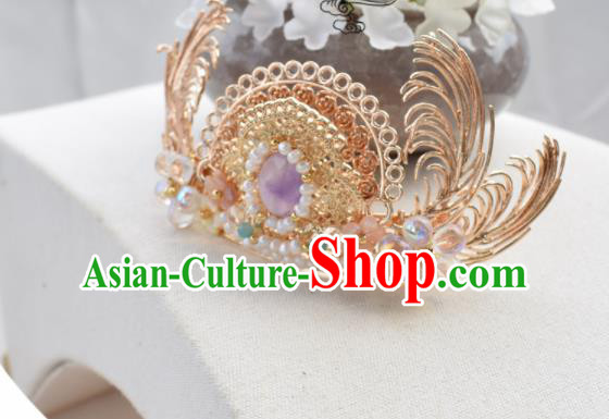 Chinese Ancient Princess Palace Golden Hair Crown Hairpins Traditional Handmade Hanfu Hair Accessories for Women