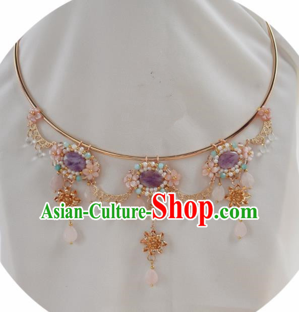 Handmade Chinese Hanfu Purple Shell Necklace Traditional Ancient Princess Necklet Accessories for Women