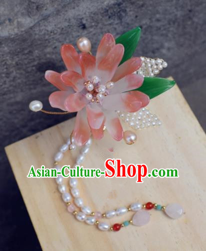Chinese Ancient Princess Palace Lotus Pearls Tassel Hair Claw Hairpins Traditional Handmade Hanfu Hair Accessories for Women