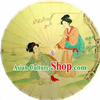 Handmade Chinese Traditional Umbrellas Ancient Printing Palace Beauty Oiled Paper Umbrella