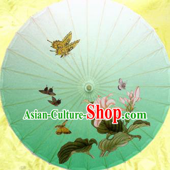 Handmade Chinese Traditional Umbrellas Ancient Printing Greenish Lily Oiled Paper Umbrella