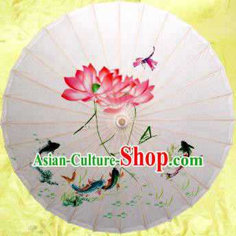 Handmade Chinese Traditional Printing Lotus White Umbrellas Ancient Oiled Paper Umbrella