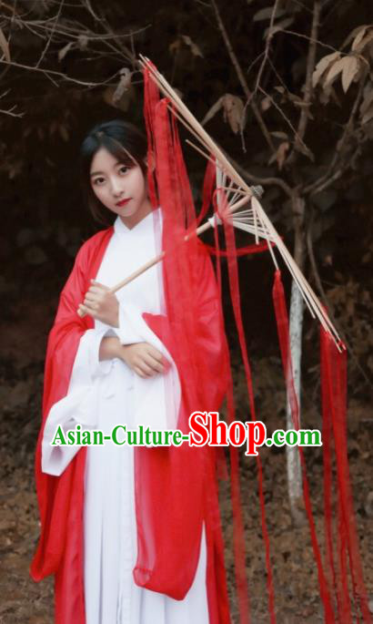 Handmade Chinese Traditional Red Ribbon Tassel Umbrellas Ancient Princess Umbrella
