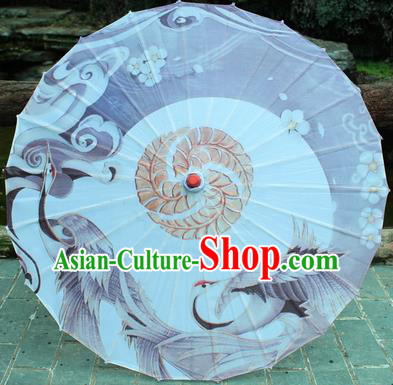 Handmade Chinese Traditional Printing Cranes Grey Oiled Paper Umbrellas Ancient Princess Umbrella