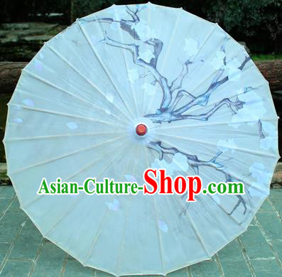Handmade Chinese Traditional Printing Plum White Oiled Paper Umbrellas Ancient Princess Umbrella