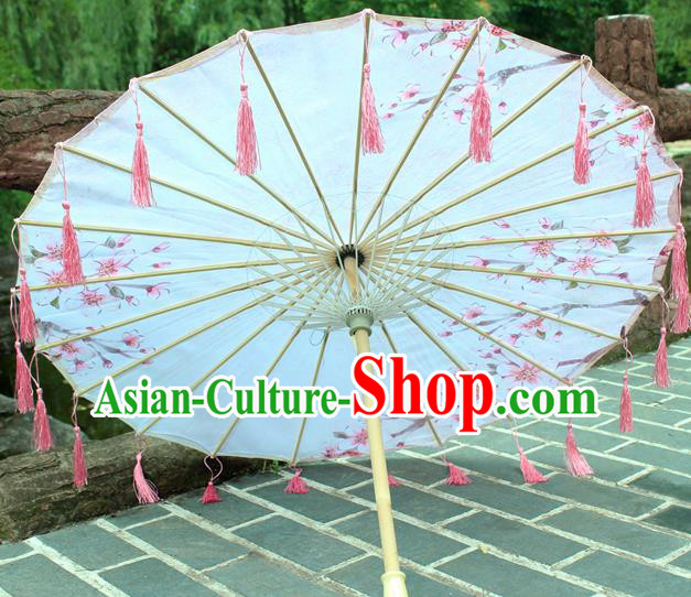 Handmade Chinese Traditional Printing Peach Blossom Tassel Oiled Paper Umbrellas Ancient Princess Umbrella