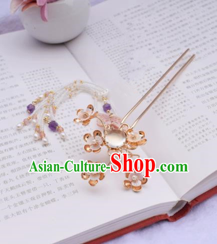 Chinese Ancient Princess Palace Opal Tassel Hairpins Traditional Handmade Hanfu Hair Accessories for Women