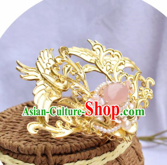 Chinese Ancient Princess Golden Crane Hair Crown Palace Hairpins Traditional Handmade Hanfu Hair Accessories for Women